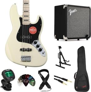 Squier Affinity Series Active Jazz Bass Amp Essentials Bundle - Olympic White