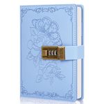 Diary with Lock, Vintage Lock Journal for Women and Girls, Hardcover Leather Journal for Gift, Refillable Lined Journal Notebook,5.2"x 7.3", （LightBlue)