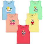 Bouncy Toonz Pack of 5pcs Inner wear baniyan | Unisex Printed Cotton Baby Sando | 100% Cotton Vest for Baby Infant Vest | Sleeveless Vest for Baby (vest-ultrasoft-6-9m) Multicolour