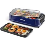 Indoor Grill, CUSIMAX Smokeless Grill, 1500W Korean BBQ Grill Electric Grill Griddle with LED Smart Display & Tempered Glass Lid, Non-stick Removable Grill Plate & Griddle Plate, Blue