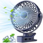 Portable Clip on Fan, Small Powerful Wind Cooling Desk Fan, 3 Speed Quiet Personal Fan with Clip, 360° Rotatable Battery Operated Rechargeable Mini Table Fan for Home Office Stroller Travel Camping