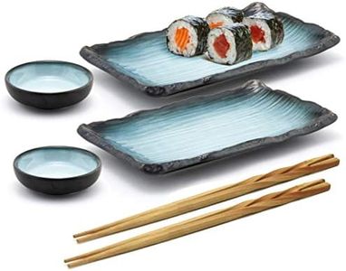Happy Sale, 6 Piece Japanese Style Sushi Plate Dinnerware Set (GreyBlue)