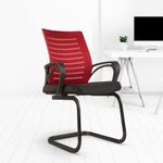 CELLBELL Desire C104 Mesh Mid-Back Ergonomic Office Visitor Chair/Study Chair Computer Chair for Work from Home Metal Base [Red]