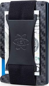 ROSSM Slim RFID Blocking Minimalist Wallet for Men - Thin Front Pocket Wallet with Metal Cash Strap and Money Clip - Forged Carbon Fiber Ember/Pacific AirTag, Carbon Fiber 3k, Small