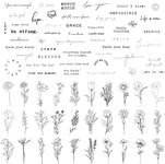 Esland Realistic Temporary Tattoos - 60 Sheets Tiny Small Removable Tattoos, 30 Pcs Inspirational Quotes Words Tattoos, 30 Pcs Wild Flower Ink Line Botanical Floral Leaf Tattoo Stickers for Women