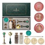 Letter Wax Seal Stamp Kit, Andotopee Wax Seal Kit Initial Alphabet J Sealing Wax Stamp Head 3pcs, Vintage Wax Stamp Seal Kit with Wax Seal Beads, Wax Seal Warmer Tools, Wax Seal Pen, Gift Box Set