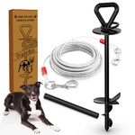 25 Ft Dog Tie Out Cable and Stake - Dog Yard Leash and Stake for Small Medium Large Dogs Up to 125 lbs - Spiral Blade Dog Yard Stake Dog Run Cable for Outside Yard Beach Lawn