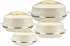 SCHOFIELD AND BLOOM Insulated Serving Dish Warmer With Lid Double Wall Hot Pot Casserole Stainless Steel Kitchenware Cold Hot Food Storage Containers Soup/Salad Bowl Set Of 4 (Gold)