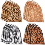 BLUE PANDA 12 Pack Animal Print Drawstring Gift Bags for Jungle Safari Birthday Party Favors, Goodies, Treats (4 Designs, 10 x 12 In)