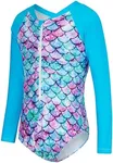 Little Girls Rash Guard Swimwear UV 50 Long Sleeve Mermaid Swimsuit One Piece Swimming Costume Summer Beach Zipper Bathing Suits 6-7 Years
