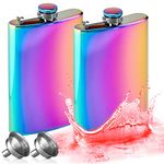 Flask, 8 Oz Hip Flask for Liquor, Colored Stainless Steel Flasks with Funnel, Leak Proof Hip Drinking Flask for Men and Women, 2 Pack