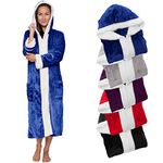 Silver Lilly Womens Robe Zip Up Sherpa Trim with Hood - Long Plush Soft Luxury Bathrobe, Azure Blue, Large-X-Large