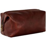 Time Resistance Leather Toiletry Bag Cosmetic Case Italian Classy Dopp Kit Dark Brown