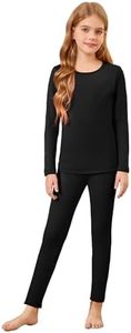 Arshiner Girls Thermal Underwear Set Long Johns Fleece Lined Kids Base Layer Top Bottom Warm Winter Black 10-11 Years