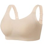 Angelhood Jacquard Seamless Bras for Women Wire Free Full Coverage Bralettes Ultra Comfort T-Shirt Bra with Extra Extender Beige