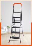 Bathla Ascend Steel 6 Step Heavy Duty Ladder for Home | Wide Anti-Slip Steps | 5 Year Manufacturer Warranty | Safety Hand Grip & Secured Joints (Orange & Black)