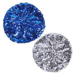 EUPSIIU 2 Pcs Women Sparkly Sequins Beret Hat, Flash Sequined Headdress Shining Beanie Cap Dancing Hat for Girls Festival Party Club, Fun Costume Stretch Mermaid Dancing Cap, One Size (Blue, Silver)