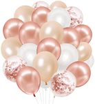 Rose Gold Balloons, 60PCS 12inch Rose Gold White Champagne Latex Balloons Rose Gold Confetti Balloons with Ribbon for Wedding, Baby Shower, Birthday, Engagement, Bridal Shower, Princess Party