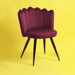 Finch Fox Crown Luxurious Home Collection Dining Chairs in Dark Pink Velvet Material and Stylish Design with Black Powder Coated Metal Legs