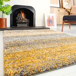 Plush Shaggy Rugs Ochre Grey Soft Mottled Thick Pile Large Small Mustard Yellow Lounge Living Room Bedroom Area Rug 121cm x 171cm