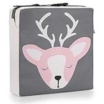 BTSKY Chair Increasing Cushion Kid - Dismountable Baby Toddler Booster Seat Dining Chair Cushion Adjustable Highchair Cushion Washable Thick Chair Seat Pads Buckle Straps,Grey+Pink Deer