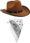 ILOVEFANCYDRESS COWBOY FANCY DRESS ACCESSORY SET COSTUME BROWN STAR STUDDED COWBOY HAT & COLOURED WHITE PAISLEY BANDANA WILD WEST WESTERN SHERIFF BANDANNA (WHITE BANDANA - PACK OF 1)