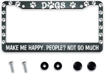 Smooffly Dogs Make Me Happy People Not So Much Funny Letter Black White License Plate Frame Car Tag Frame License Plate Holder Car Plate Frame Auto Tags Cover 2 Holes Screws 12.2 x 6.3 Inch