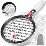 Large Magnifying Glass with Lights,10X 25X 45X Handheld Lighted Magnifier, 5.5in Page Magnifier 36 LED Lights, Magnifying Glass for Reading Small Prints & Low Vision Seniors with Aging Eyes