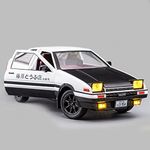 Mzexoma Initial D Toyota Trueno AE86 Alloy Diecast Car Model, Sports Car Toys for Kids and Adults ,Pull Back Vehicles Toy Cars (Full White-B)