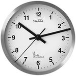 Youshiko Radio Controlled Wall Clock (Official UK & Ireland Version), Premium Quality, Silver Bold Classic Design, Aluminium Case 20cm, 8-Inch Diameter, Home/Kitchen/Office/School Clock, Easy to Read