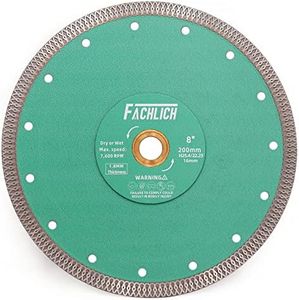 FACHLICH Diamond Porcelain Saw Blade, 8"/200MM Super Thin Dry Wet Cutting Disc with X Teeth Turbo Mesh Rim,for Ceramic Tile Porcelain Granite Marbles