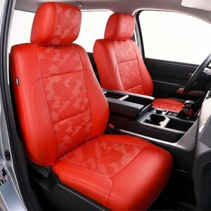 Carlimeki Leather Seat Covers Custom Fit for Tundra 2026 2025 2024 2023 2022 CrewMax SR, SR5, Limited, Platinum, 1794 Edition, TRD Pro, Capstone - Premium Faux Leather Fully Covered - Camo Red
