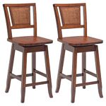 COSTWAY Bar Stools Set of 2, 24.5 Inch Counter Height Bar Stool with Rattan Back, 360°Swivel Seat, Comfortable Footrests, Rubber Wood Bar Stools for Kitchen Island, Dining Room, Cafe, Pub (2)