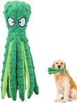 SHOKAN Squeaky Dog Toys, No Stuffing Green Octopus Dog Toy with Crinkle Paper, Durable Dog Chew Toys for Puppy Small and Medium Dogs, Plush Interactive Dog Toys for Teeth Clean