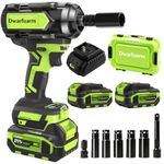 Cordless Impact Wrench, 900Ft-lbs (1200N.m) 1/2" Brushless Impact Gun, 21V High Torque Power Impact Driver, 2x4.0Ah Batteries, 3-Speed & LED Light, 5 Sockets for Family Car/Pickup Truck/Mower
