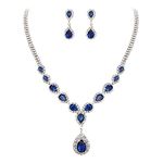 BriLove Wedding Jewelry Bridal Necklace Earrings Set for Women CZ Crystal Teardrop Infinity Y-Necklace Dangle Earrings Set Blue Silver-Tone