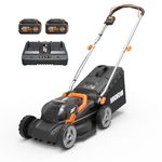 WORX Cordless Lawn Mower, 14" 40V Electric Mower with Brushless Motor, Lightweight 2 in 1 Push Lawn Mower with 6-Position Height Adjustment for Small Yards, 2 Batteries & Charger Included, WG735