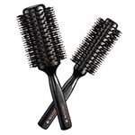 Navaris Round Hair Brush Set of 2 - Ø 25 and 40mm - Boar Bristle Hairbrushes for Women and Men - Anti Static Hairbrush Set for Styling Curls - Black