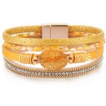 Leather Wrap Bracelet Boho Cuff Bracelets Crystal Bead Bracelet with Clasp Jewelry Gifts for Women(7.7", Orange)