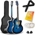 3rd Avenue Full Size 4/4 Cutaway Electro Acoustic Guitar Pack Bundle for Beginners with 6 Months FREE Lessons, Built-in Tuner and EQ - Blue