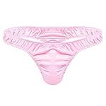 iEFiEL Men's Lingerie Satin Sissy Pouch Triangle Briefs Underwear Panties Thong Pink Large