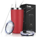 Livole 20OZ Travel Tumbler, 600ml Double Walled Vacuum Insulated Coffee Cup, Thermal Stainless Steel Travel Mug with 2 Straws and 2 Lids, Reusable Cup for Hot Cold Drinks, Leakproof, BPA-Free, Red