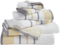 Decorative Bath Towel Set - Combed Cotton 6 Piece Towel Set - 2 Bath Towels, 2 Hand Towels, 2 Washcloths - Luxurious, Ultra-Soft, Durable Towels for Bathroom Decor (Gold/Grey)