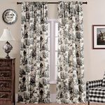 XTMYI Black Curtains for Living Room Patterned Print Semi Blackout Farmhouse Modern Toile Pattern on Cream White Cotton Fabric Window Treatments Drapes for Bedroom 102 Inch Length 2 Panels