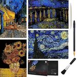 Scratch Art Rainbow Painting Paper, Vincent Van Gogh Engraving Art & Craft Sets, DIY Sketch Card Scratchboard for Kids & Adults - Cafe Terrace at Night, Sunflowers, Starry Night Over the Rhone - 4 Pcs