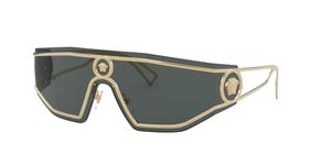 Versace VE 2226 100287 Gold Metal Shield Sunglasses Grey Lens, Gold, 45-145-115