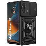 TheGiftKart Tough Armor Motorola Moto Edge 50 Fusion 5G Bumper Back Cover Case | Sliding Camera Cover, KickStand & Ring Holder | 360° Protection Case for Motorola Moto Edge 50 Fusion (PC & TPU, Black)