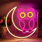 Horseneon Moon and Owl Neon Light Sign Anime Neon Signs for Wall Moon Neon Light USB Dimmable Neon Lights for Bedroom Kid's Room Living Room Man Cave