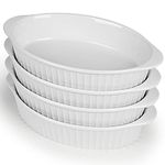 LEETOYI Porcelain Small Oval Au Gratin Pans,Set of 4 Baking Dish Set for 1 or 2 person servings, Bakeware with Double Handle for Kitchen and Home (White)