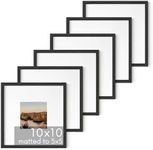 HAUS AND HUES Solid Oak Wood 10”x10” Picture Frames Matted to 5”x5” Set of 6-10x10 Frames with Mat, Square Frames 10 x 10, Square Gallery Frames, 10x10Black Frames for Gallery Wall